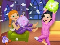 Crazy pillow fight sleepover party