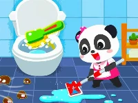 Baby panda house cleaning